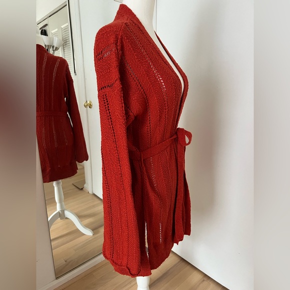 Anthropologie Rich Red Belted Cardigan - Picture 5 of 16